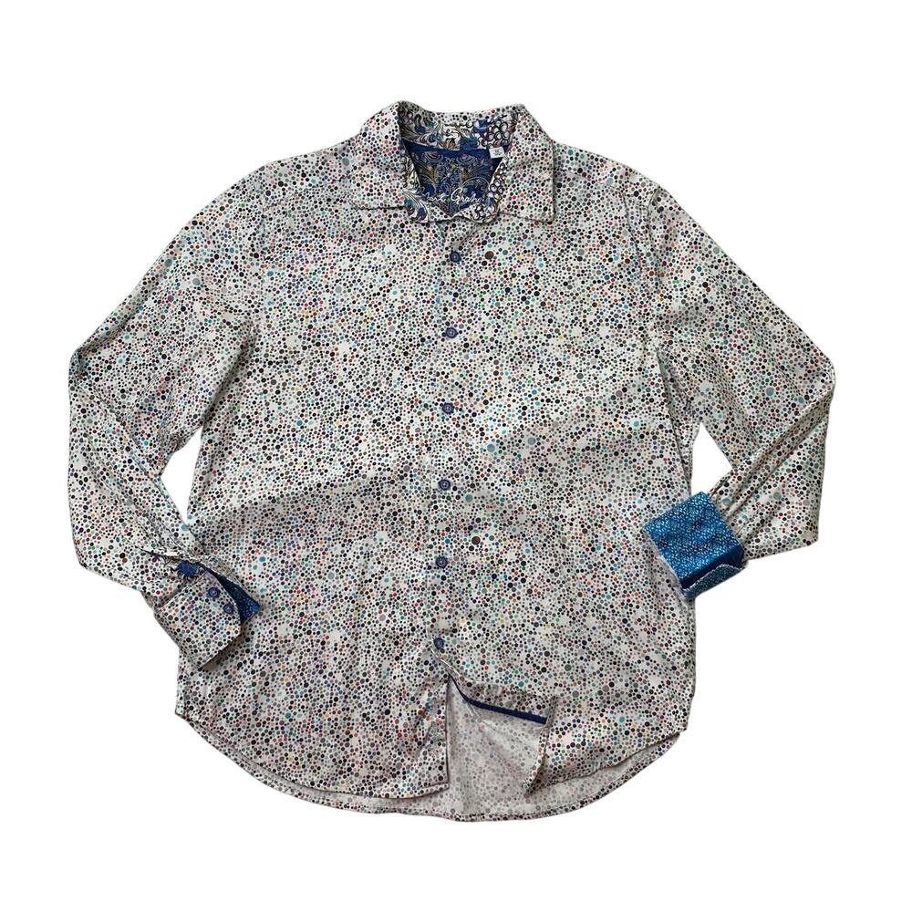 Robert Graham Shirt Men M Medium White Brisbane Classic Fit Confetti Polka Dots